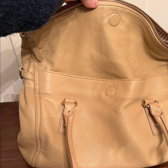 Kate Spade New York Soft Pebbled Leather Satchel – Beige Zip-Top Shoulder Bag - Picture 6 of 11